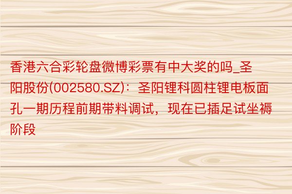 香港六合彩轮盘微博彩票有中大奖的吗_圣阳股份(002580.SZ)：圣阳锂科圆柱锂电板面孔一期历程前期带料调试，现在已插足试坐褥阶段