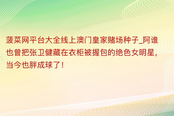 菠菜网平台大全线上澳门皇家赌场种子_阿谁也曾把张卫健藏在衣柜被握包的绝色女明星，